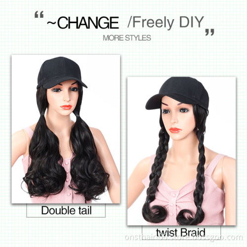 Hat Wig for Women Synthetic Long Wavy Curly Bucket Hat Wig All-in-one 613 Blonde Black Wig with Hat